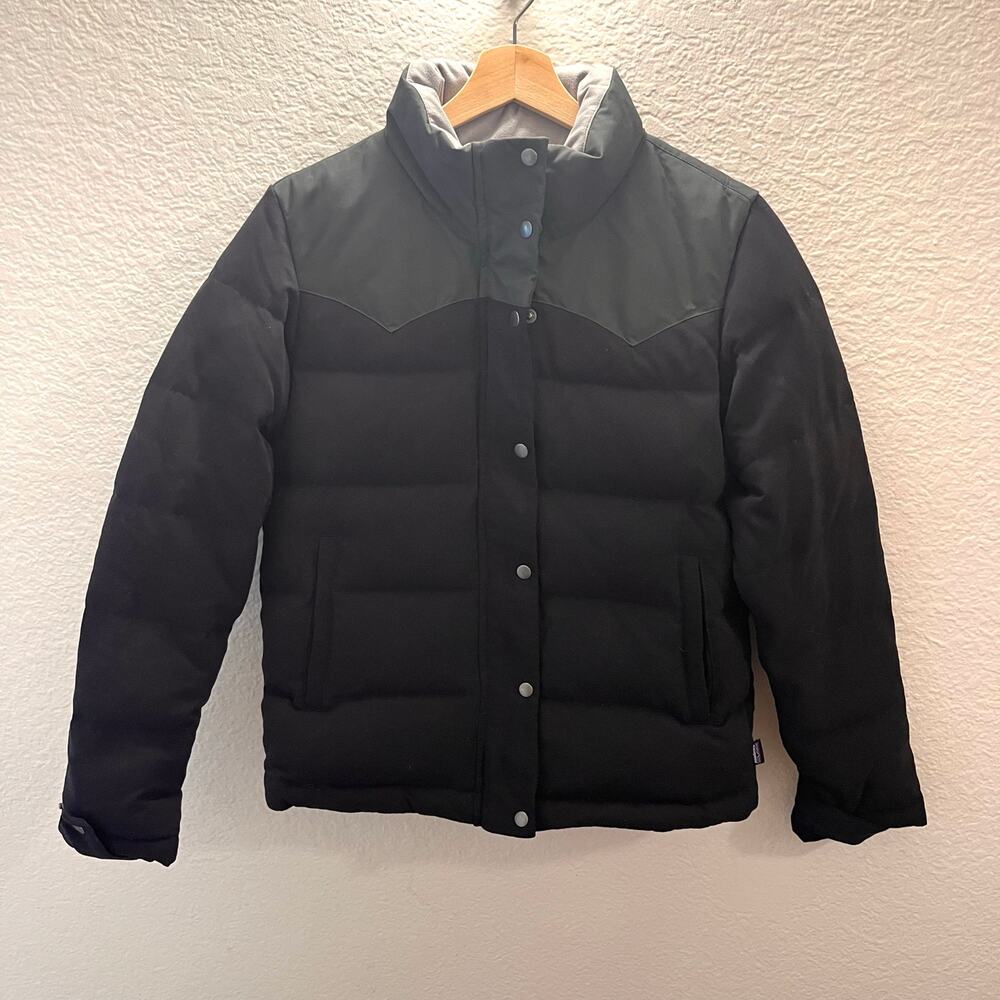 Patagonia Bivy Duck Down Jacket Womens S Black Gray Western Yoke Puffer Coat - Picture 2 of 11